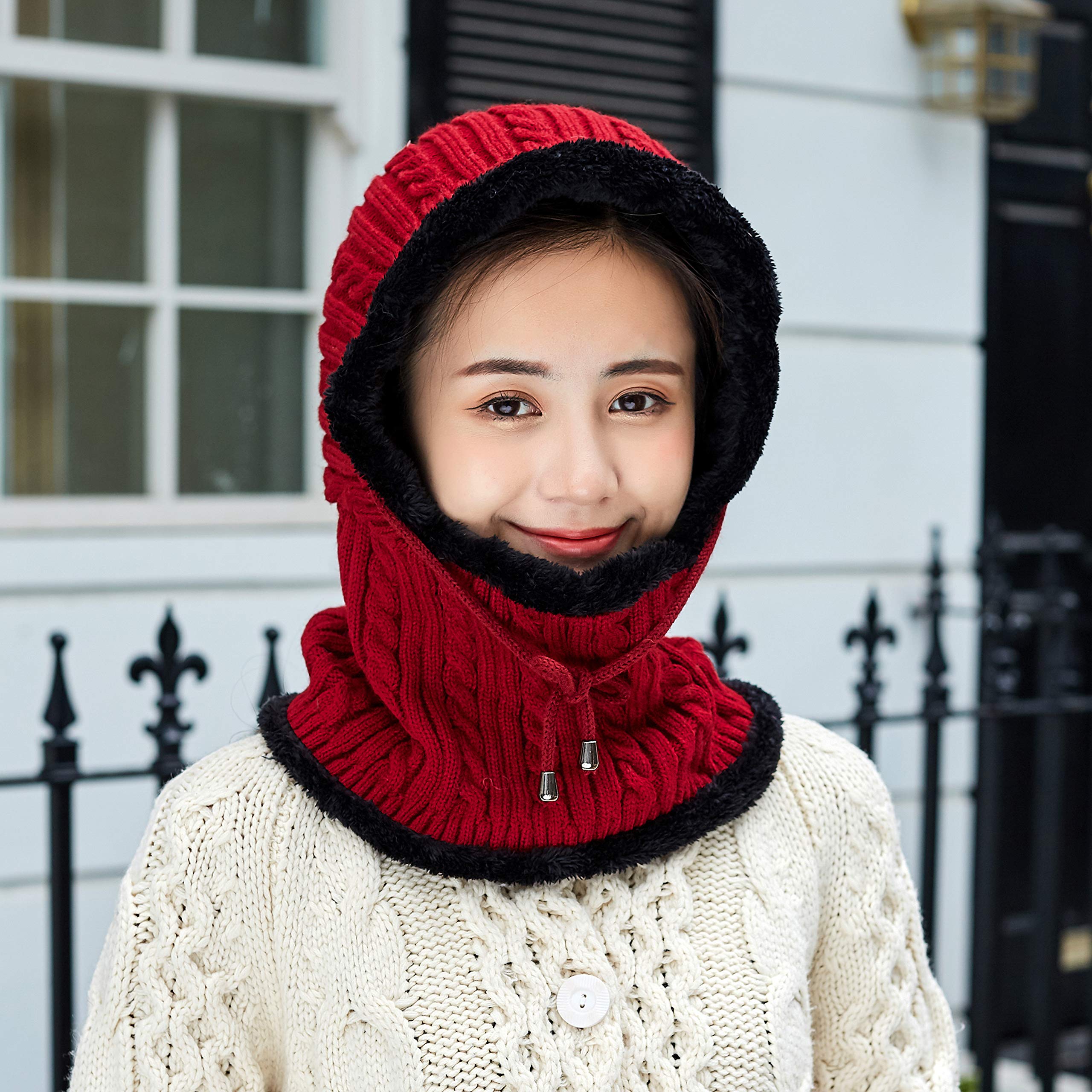 Women Winter Knit Fleece Balaclavas Hat Cap Beanie Ski Neck Scarf Cold