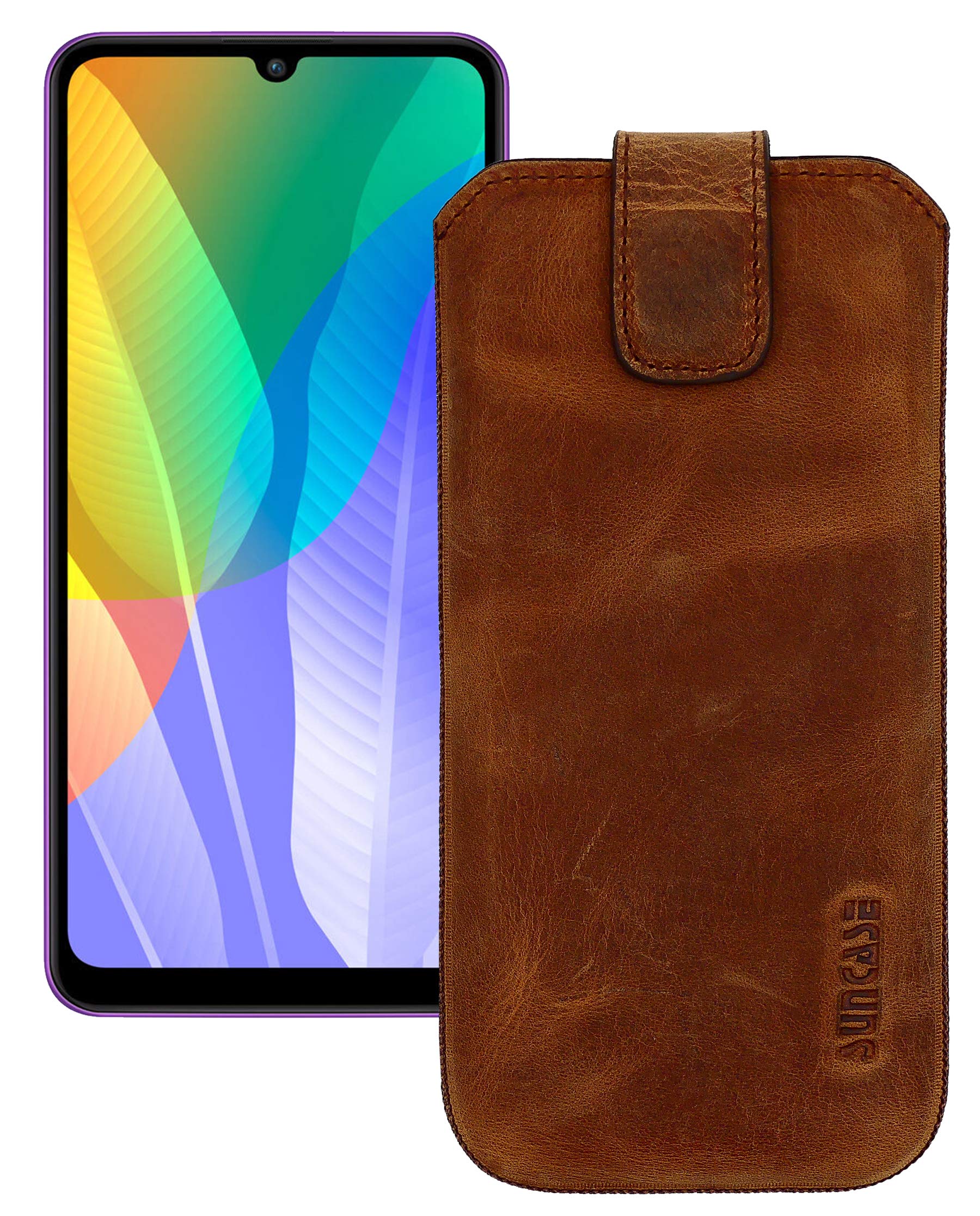 Suncase Case Compatible with Huawei Y6P Case with Additional Case / Shell / Bumper Flap with Pull-Up Strap / Leather / Antique Coffee