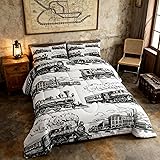 Manfei King Size Train Comforter Set, Retro Steam
