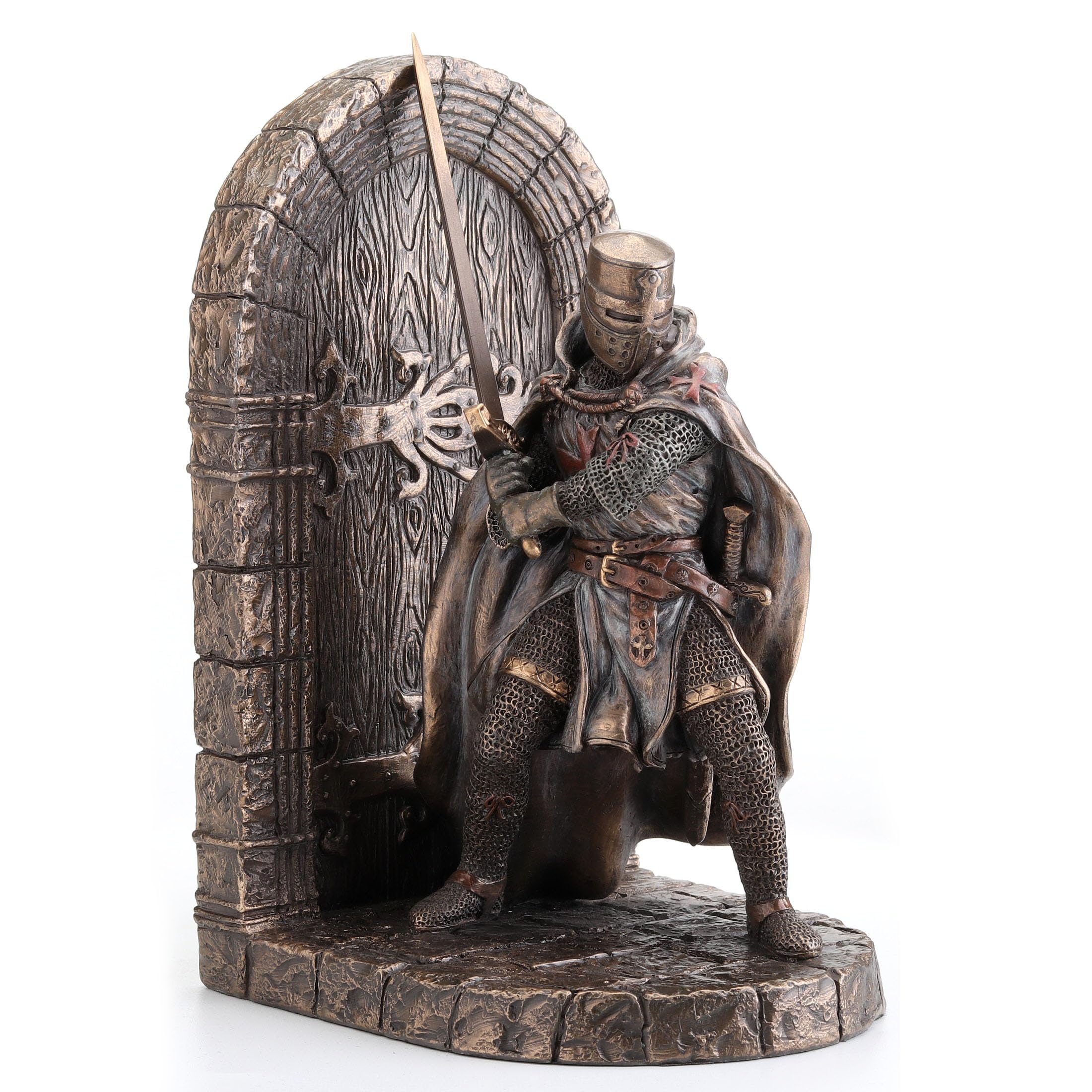 Armored Maltese Crusader With Sword Guarding Door Single Bookend Cold Cast Bronze