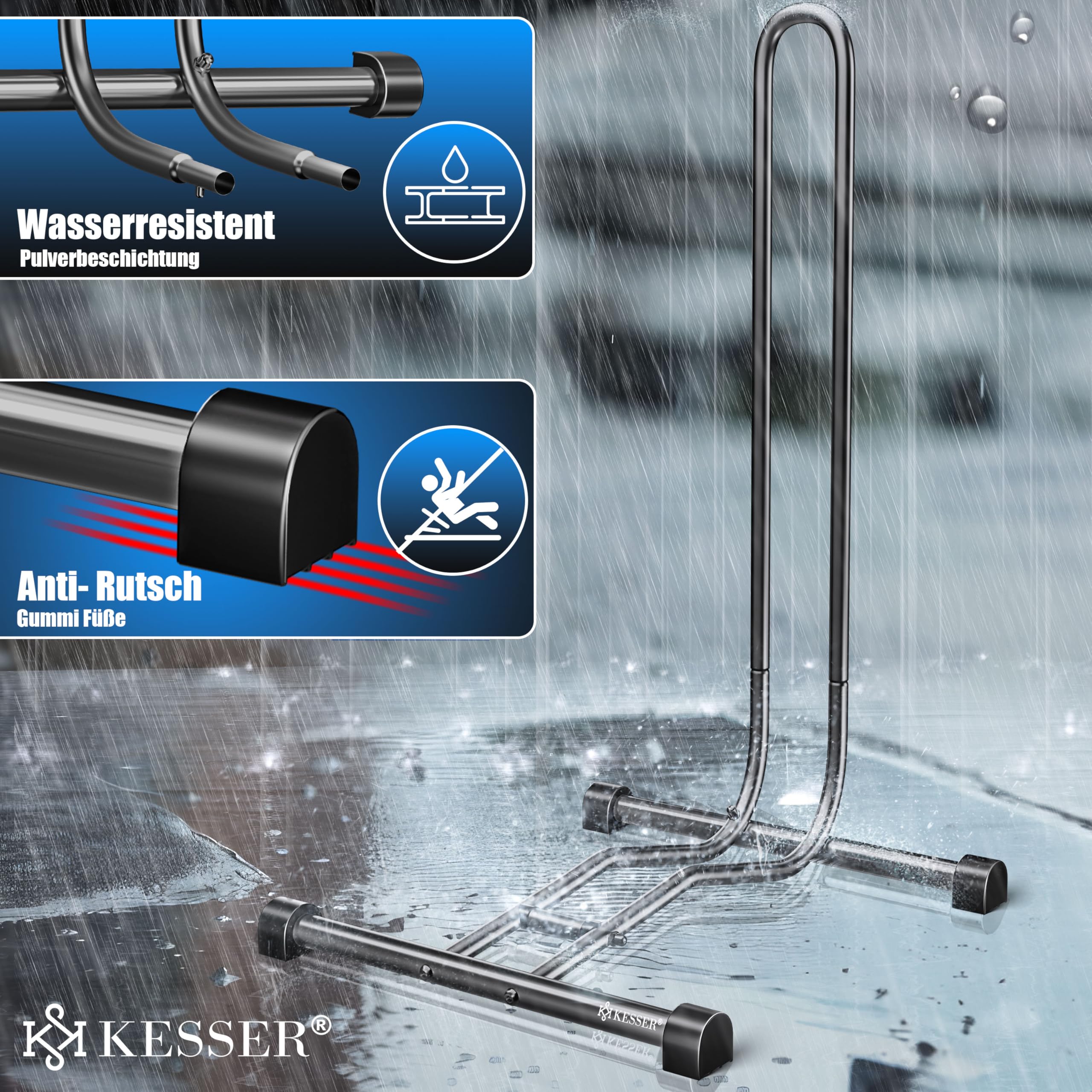 KESSER® Fahrradständer Boden einzeln für Mountainbike, E-Bike, Citybike, Rennrad, MTB | Fahrrad Montageständer | Freistehender Fahrradhalter Ständer Eisen | Reifenbreite bis 65mm | Inkl. Luftpumpe 8