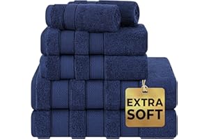American Soft Linen Salem Turkish Bath Towel Set, 100% Cotton 600 GSM 6 Piece Towels for Bathroom, 2 Bath Towels 2 Hand Towels 2 Washcloths, Navy Blue
