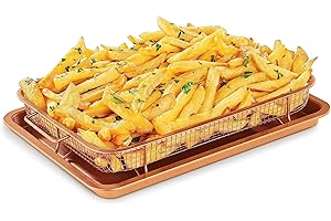 BAKKEN- SWISS Bakken Swiss Air Fryer Tray,2in1 Nonstick Copper Crisper Air Fry Basket w/Elevated Mesh Great For Oven, For Baking & Crispy Foods, Dishwasher Safe,PTFE/PFOA/PFOS FREE Extra-large 9.5"x13",Copper