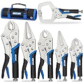 Rizom 6-Piece Vice Grips Pliers Set, Locking Pliers with Rolling Pouch | 6-1/2&rdquo;, 9-1/2&rdquo; Needle Nose Vice Grips, 5&rdquo;, 7&rdquo; and 10&rdquo; Curved Jaw Vise Grip Pliers, 6&rdquo; Locking C-Clamp with Swivel Pads
