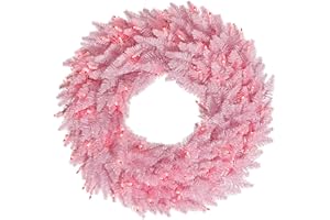 Vickerman 30" Light Pink Fir Artificial Christmas Wreath, Pink Dura-Lit LED Lights. - Faux Fir Christmas Wreath - Indoor Seasonal Home Decor