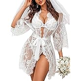 Avidlove Women's Lace Kimono Robe Babydoll Lingerie Mesh Nightgown S-5XL