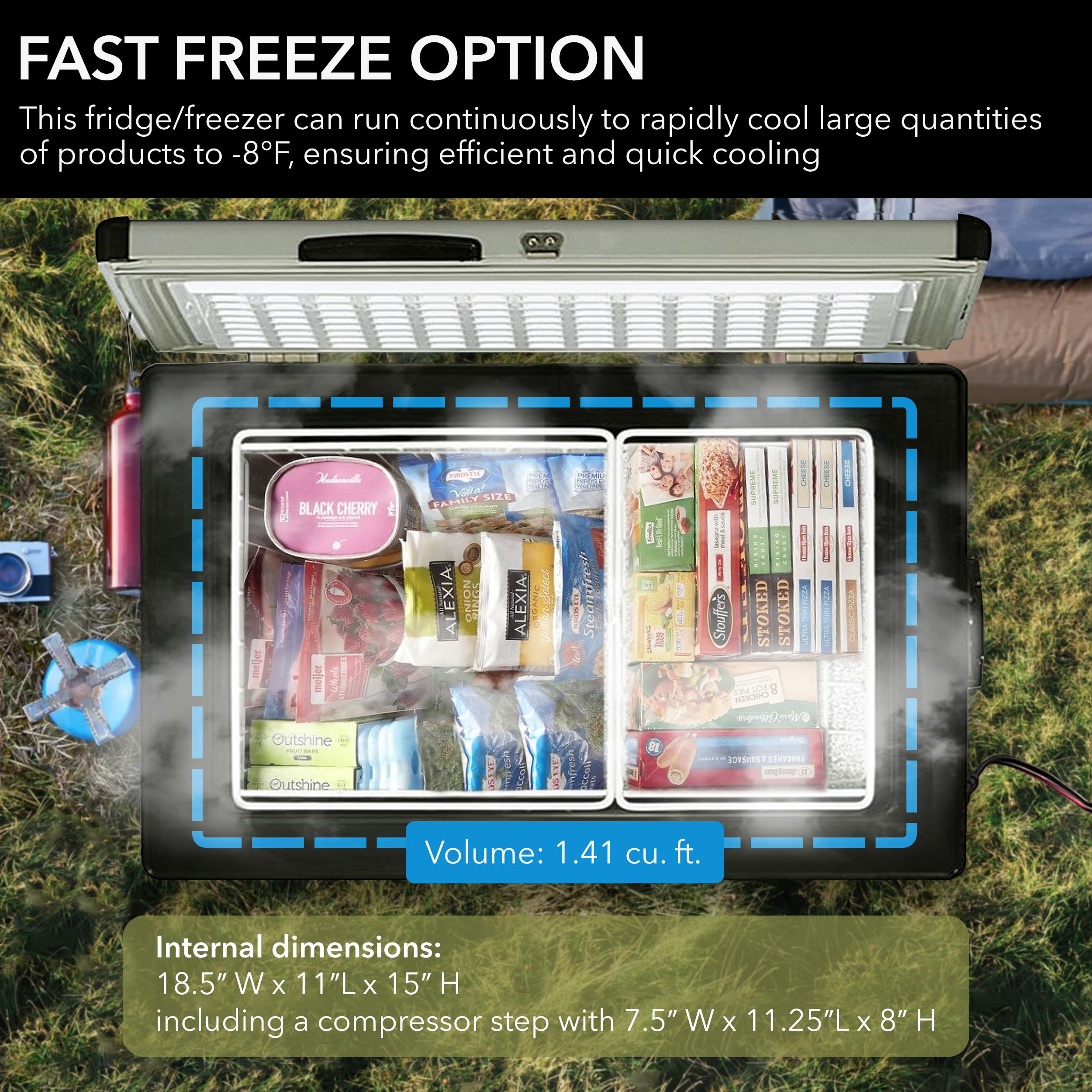 Whynter Qt FM-45G Portable Refrigerator and Deep, AC 110V/ DC 12V, Real Chest Freezer for Car, Home, Camping, and RV with-8°F to 50°F Temperature Range, 45 Quart Dual Zone, Gray