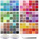 EuTengHao 57600pcs 2mm Glass Seed Beads Small Craft Beads for DIY Bracelet Necklaces Crafting Jewelry Making Supplies with Beading Needles Elastic Strings (144 Colors, 400Pcs Per Color)