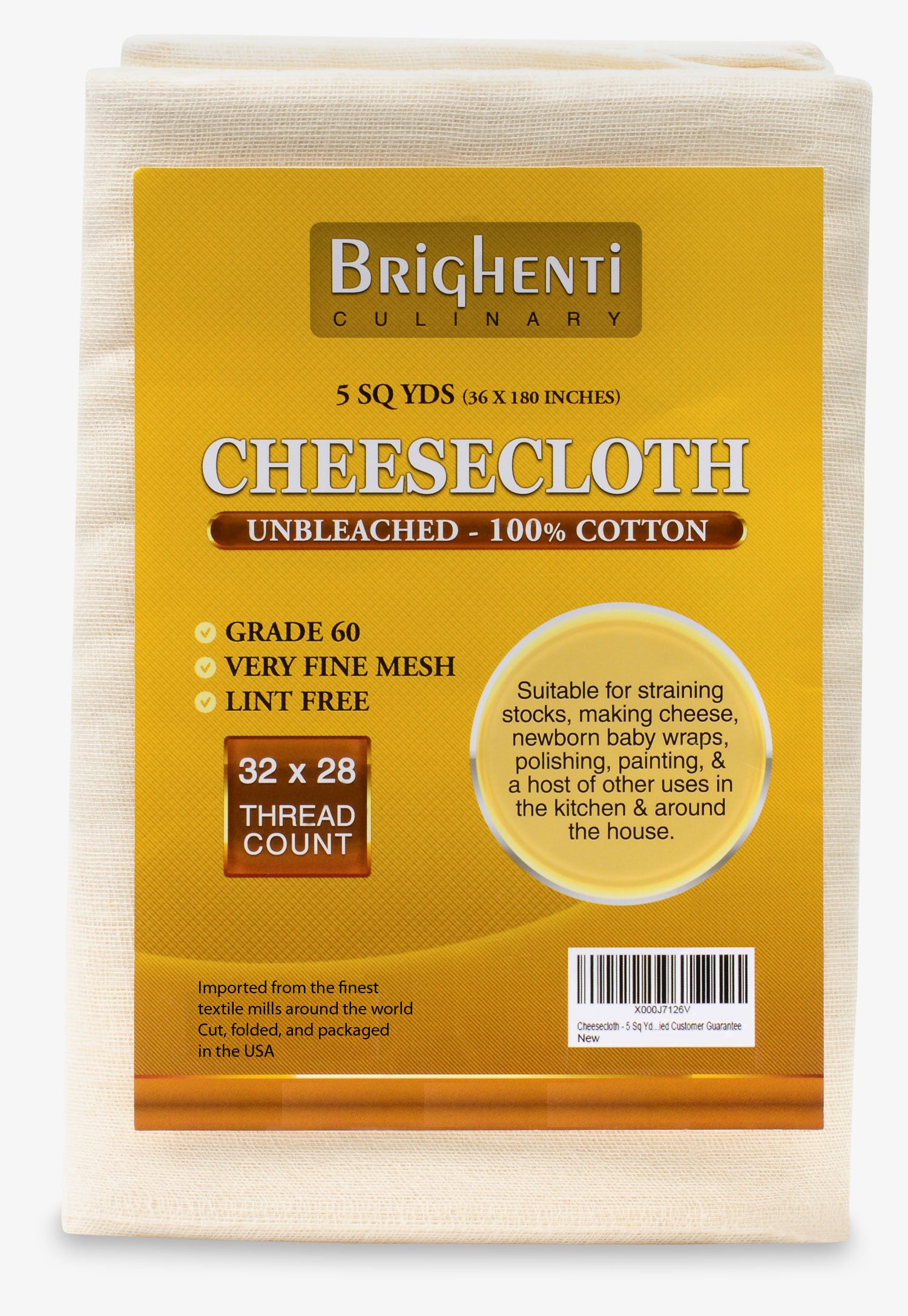 Brighenti Cheesecloth - 5 Yds - Grade 60: Very Fine Mesh - Unbleached 100% Co.. 21 91YkONktrBL