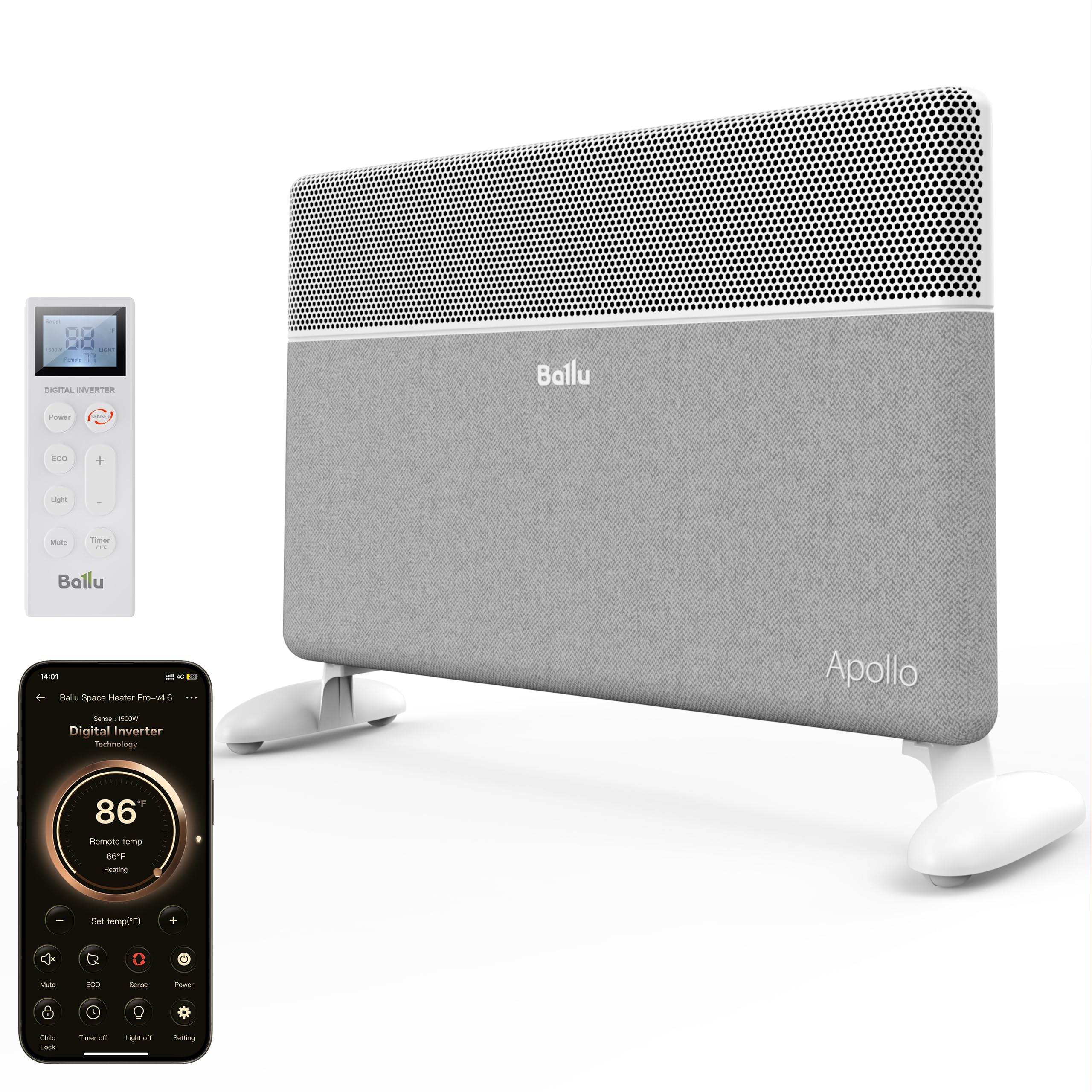 Photo 1 of **** MISSING REMOTE **** Ballu Convection Panel Space Heater for Large Room,Smart Quiet Heater with Programmable Thermostat,WiFi App Control,Inverter Energy Efficient for Indoor Use,Compatible with Alexa,White