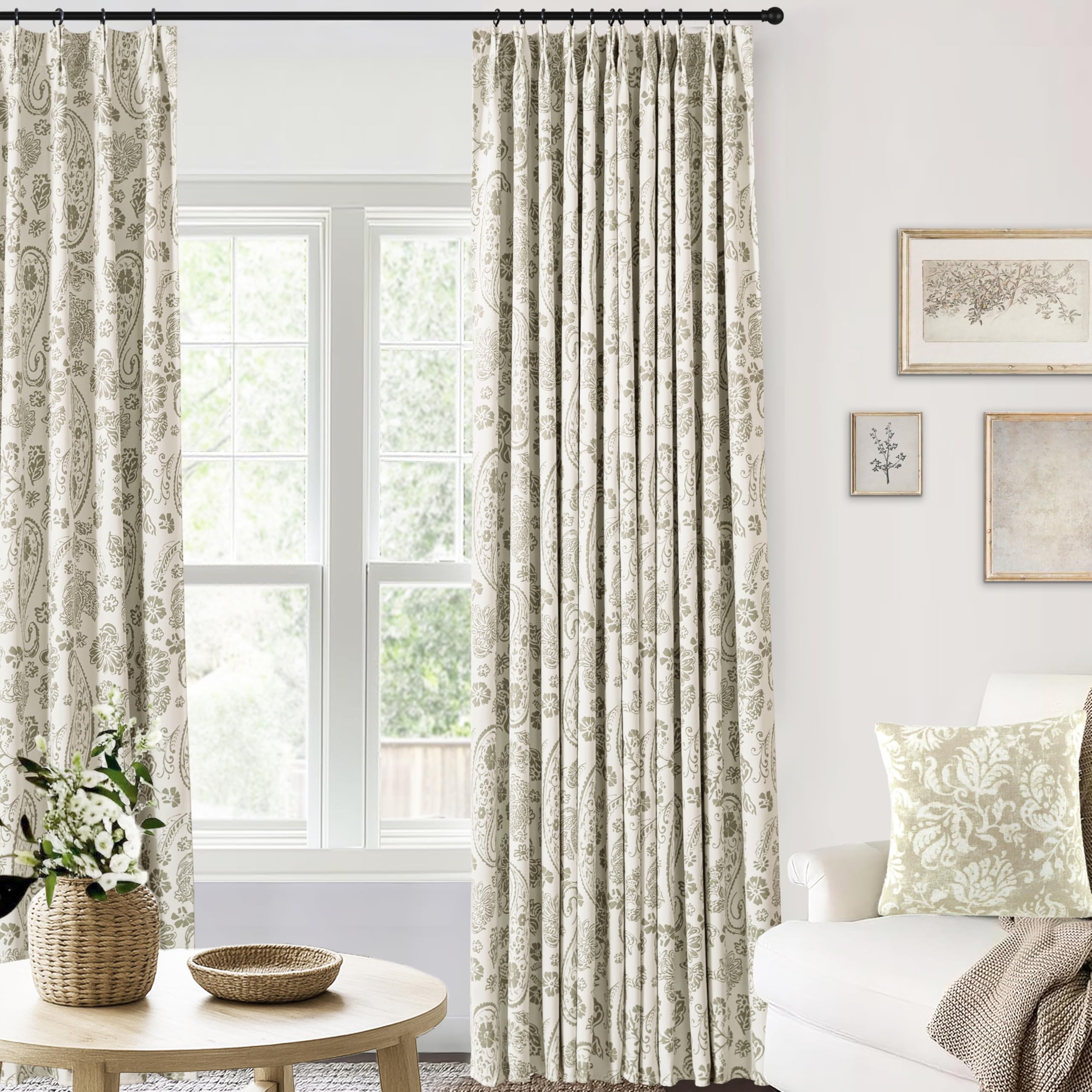 Photo 1 of Taupe Patterned Blackout Curtains for Living Room,Neutral Floral Pattern Modern Farmhouse Curtain,Elegant Boho Botanical Curtains for Bedroom Black Out 84 Inch Long