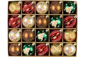 DECOR BY HANNAH DecorbyHannah Christmas Tree Ornaments, 20ct 60mm Red Green Gold Christmas Ball Ornaments for Xmas Tree Decorations, Shatterproof Gingerbread Christmas Ornaments Set for Home Party Décor