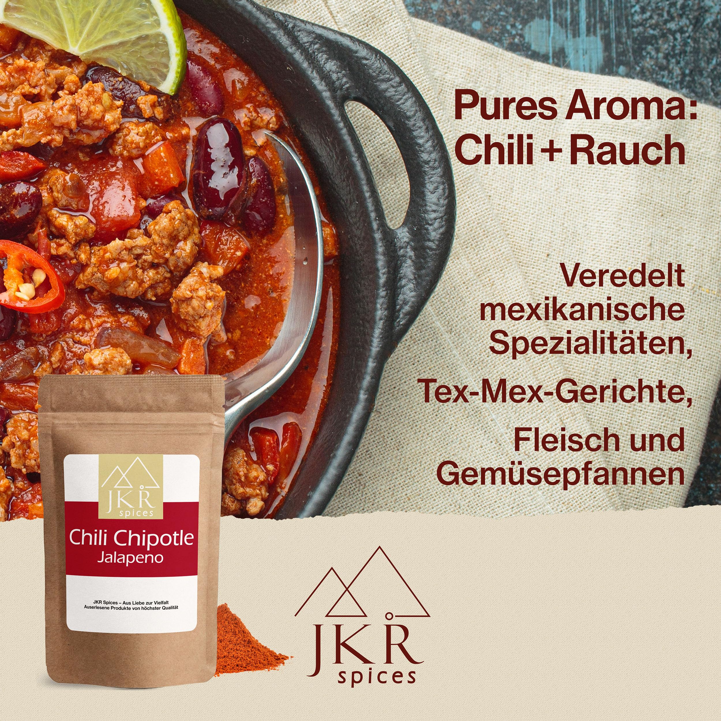 JKR Spices® 250g Chili Chipotle Jalapeno gemahlen | Chilli Pulver geräuchert | Chipotle Chili | Sehr scharfe Chipotle Chilli im wiederverschließbaren Doypack 3