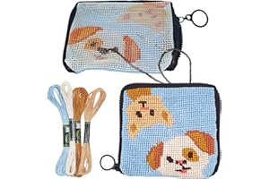 CRAFTILOO Pre Printed Needlepoint Wallet kit for Kids Embroidery Arts and Crafts Sewing Set Cross Stitch (Cat&Dog)