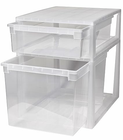 Kreher 2 Stück Schubladenboxen mit Nutzvolumen 22 (XL) und 50 (XXL) Liter. Passend für z.B. Pullover, Shirts, Hosen, Bettwäsc