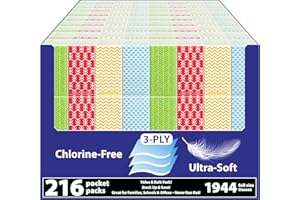 FUNWARES Travel Tissue Packs – 216 Compact 3-Ply Packs (1,944 Total), Soft Chlorine-Free Facial Tissues for Purse, Car, or School, Gentle & Durable, Non-Bleach, Stylish Geometric Design