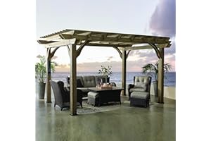 Backyard Discovery Somerville 14' x 10' Cedar Wood Pergola Kit with Trellis Roof, All-Season Durability, High-Wind Rating, PowerPort, Shade for Outdoor Patio, Deck, Garden, and Entertaining