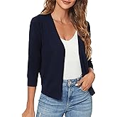 Urban CoCo Women's 3/4 Sleeve Shrugs Open Front Cropped Sweater Cardigan