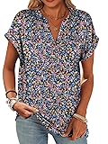ANRABESS Womens Short Sleeve Henley Tops V Neck