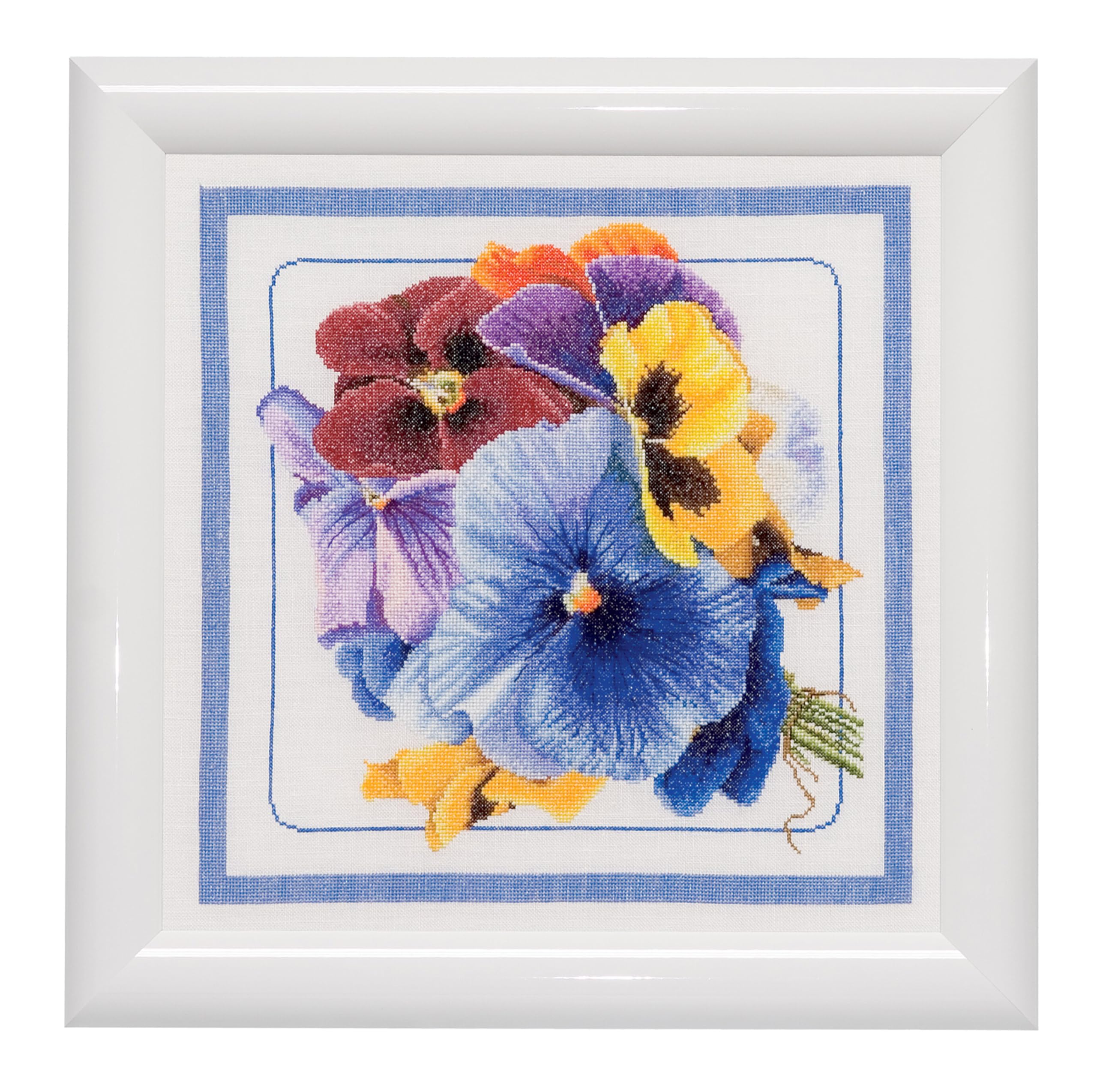 Thea Gouverneur Pansies On Linen Cross Stitch Kit-13.5 x 13.5-inch 36 Count, 34x34cm