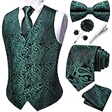 YOHOWA Formal Men Green Vest V-Neck Suit Vests Tie