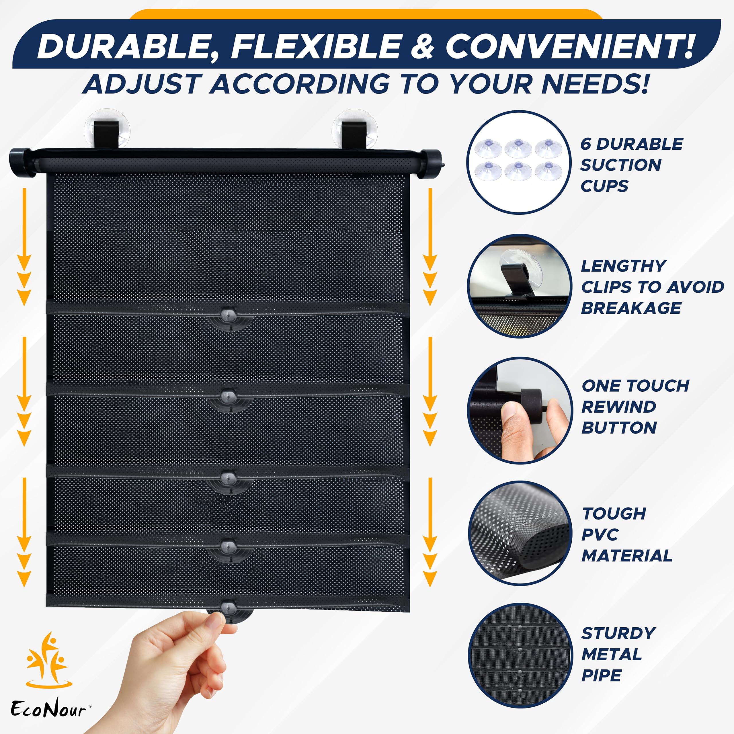EcoNour Car Window Shades for Baby (2 Pack) - Upgraded | Shades for Side Window | Comes with Enhanced Suction Cups & Large Clips for Durability | Baby Car Accessories (15