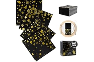 Decorably 100 Pack 3-Ply Black and Gold Napkins Disposable - 5x5in 4 Elegant Designs Black Cocktail Napkins for Tea Party, Garden Party, Birthday, Graduation, Wedding - Appetizers, Beverages