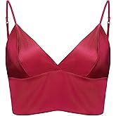 SilRiver Silk Bralette Top V- Neck Satin Bra with Triangle Cups Wire-Free & Feather-Light for Women Sensitive Skin