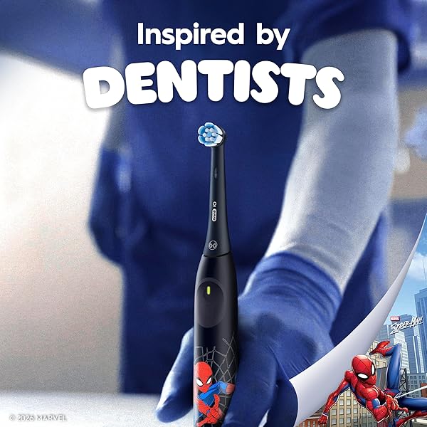 ORAL-B IO KIDS LIMITED RECHARGEABLE ELECTRIC POWERED TOOTHBRUSH, SPIDERMAN WITH 1 GENTLE CARE BRUSH HEAD – AUTOMATIC PRESSURE SENSOR TO PROTECT GUMS – 3 CLEANING SETTINGS – 2 MIN MUSIC TIMER
