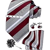 GUSLESON Striped Tie Set for Men Necktie and Pocket Square,Tie Clip,Cufflinks, Lapel Pin Sets with Gift Box 5PCS