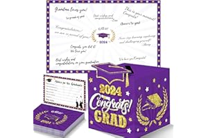 algpty Graduation Decorations Purple and Gold 2024 - Giant Guest Book Alternative,Graduation Cards Box with 36PCS Graduation Advice Cards,Signature Board Congrats Grad Decorations Supplies 2024