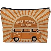 Ayxvt Here Comes the Sun Hippie Bus Sunshine Makeup Bag,Hippie Purse Pouch Travel Toiletry,Here Comes the Sun hippie Gifts for women