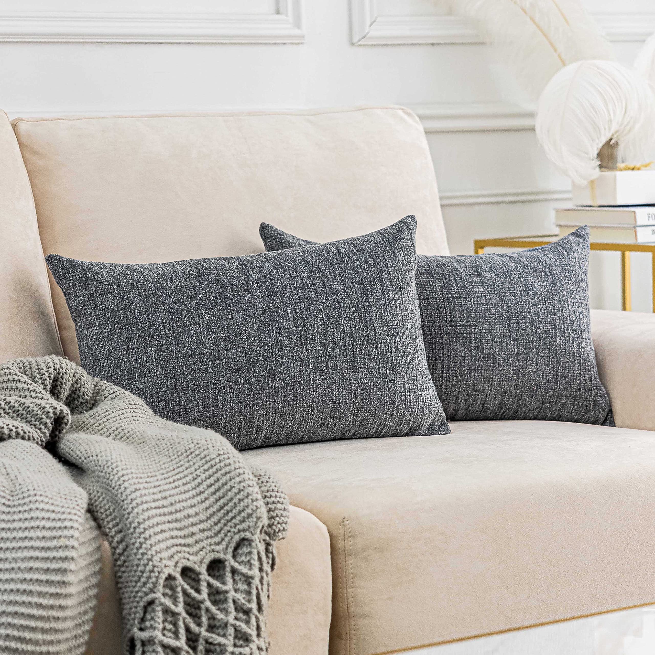 Home Brilliant Rectangle Cushion Covers Set of 2, Home Decoration Small Cushions for Sofa Couch Bed, Soft Chenille 30 x 50 Cushion Cover with Invisible Zipper, Grey