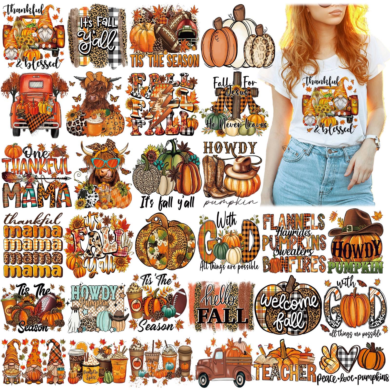 Photo 1 of Yuntau 30 Pcs Western Iron On Transfer Patches Iron On Vinyl Decals for Jeans Western DTF Heat Transfer Vinyl Stickers DIY Appliques for Clothing T Shirt Pillow Hat(Western Fall)