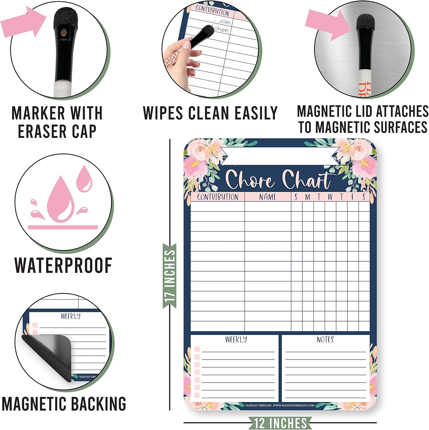 Navy Floral Family Chore Chart for Adults, Magnetic Chore Chart for Teens, Kids Reward Chart for Toddlers at Home, Pink Chore Reward Chart System for Kids, My Magnetic Responsibility Chart for Kids : Office Products
