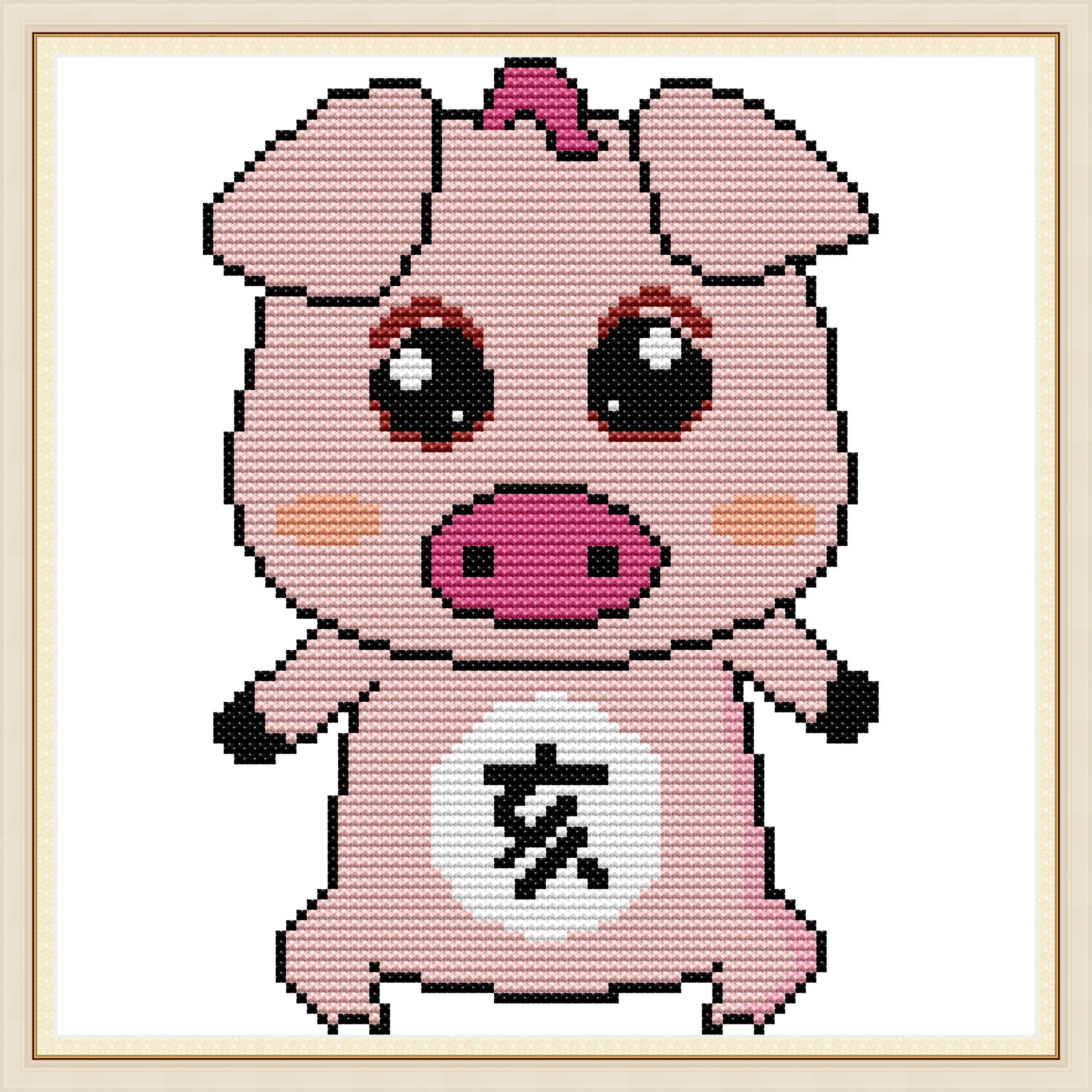 OWN4B Cross Stitch Kits Stamped, Chinese Zodiac - Pig Printed Pattern 11CT 11.0x11.0 inch DIY Embroidery Kit