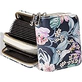 SNCCJ Credit Card Holder for Women, Small Dual-Layer Large Capacity Floral Print Accordion Card Wallet (Blue Flower Card Holder)