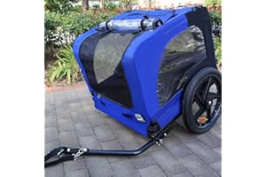 POUSEAYAR Bicycle Trailer for Pets, Bike Pet Trailer for 88lbs Small & Large Dogs, Folding Frame Carrier, Quick Release Wheels, Adjustable Universal Bicycle Coupler, 16 Inches Rims Air Filled Tires - Blue