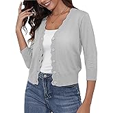 SNOVTRS Women's Cropped Cardigans 3/4 Sleeve Button Down Lightweight Cardigan Sweaters Scalloped Edged Bolero Shrugs