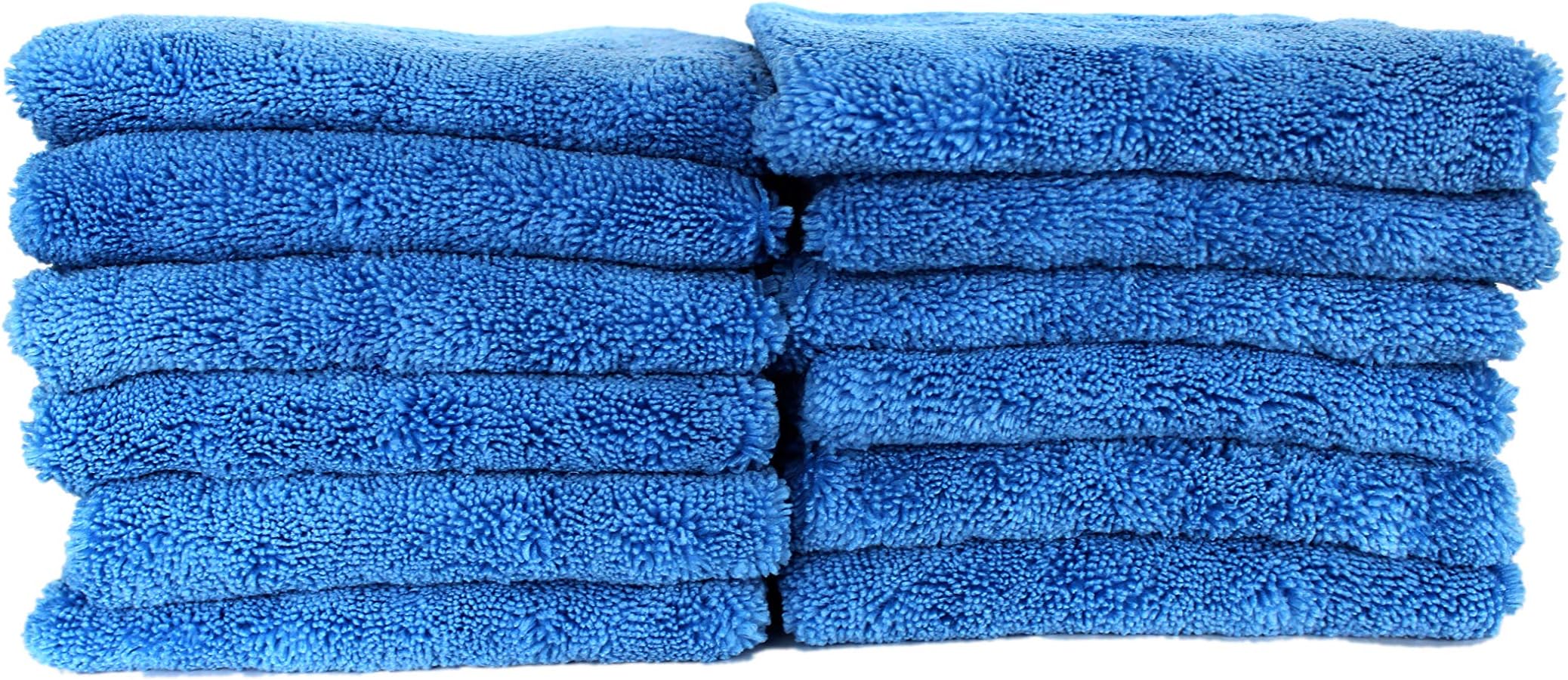 Maxshine 380GSM Zero Crazy Microfiber Towel Cleaning Cloth with Black Silk Border, Blue (40x60cm, Pack of 12pcs)