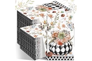 Karenhi 200 Pcs Fall Thanksgiving Paper Napkins Black and White Pumpkin Disposable Hand Towels for Bathroom 2 Ply Floral Guest Napkins Thanksgiving Decorative Halloween Paper Tableware for Autumn