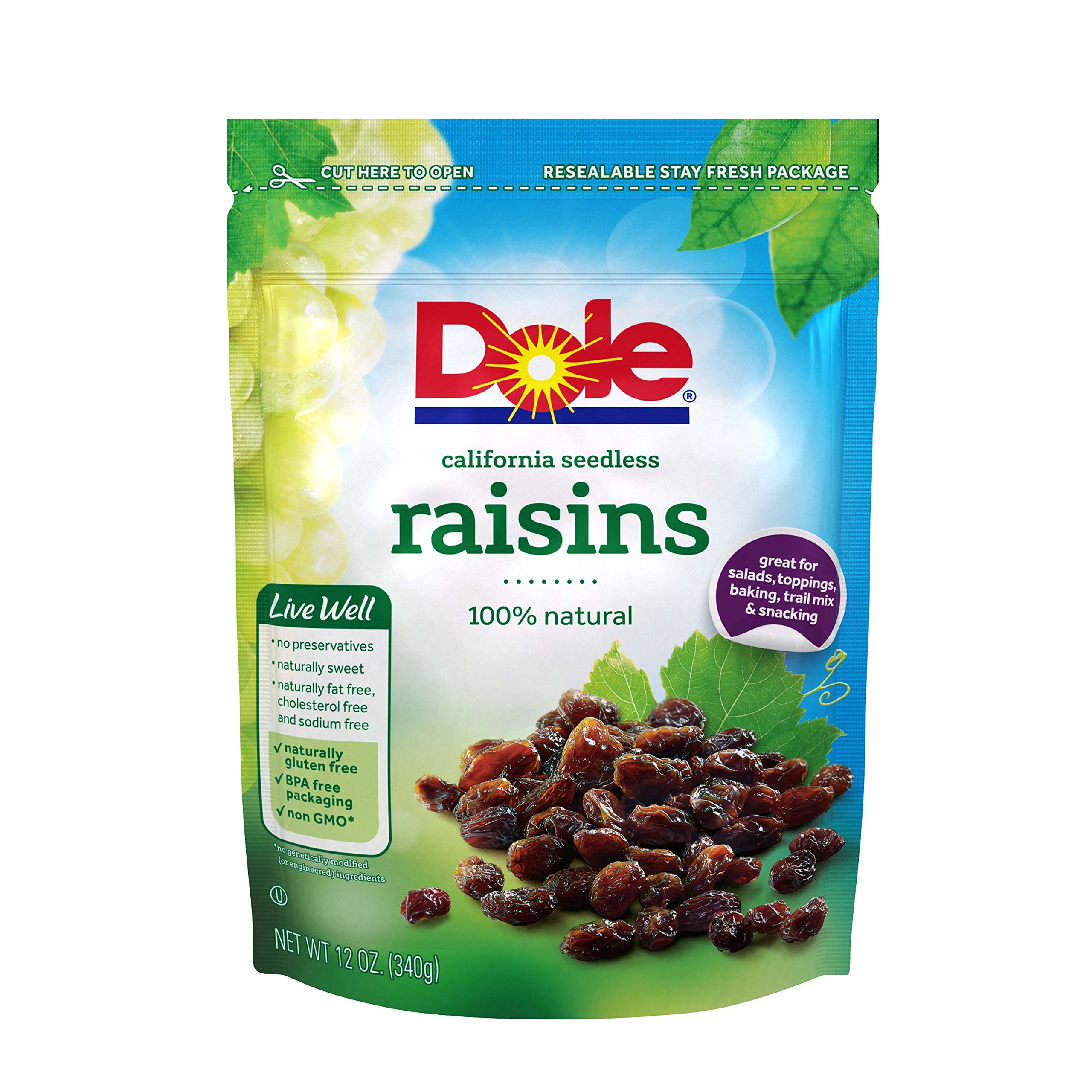 Dole California Seedless Raisins, 12 Ounce Bag, Naturally FatFree