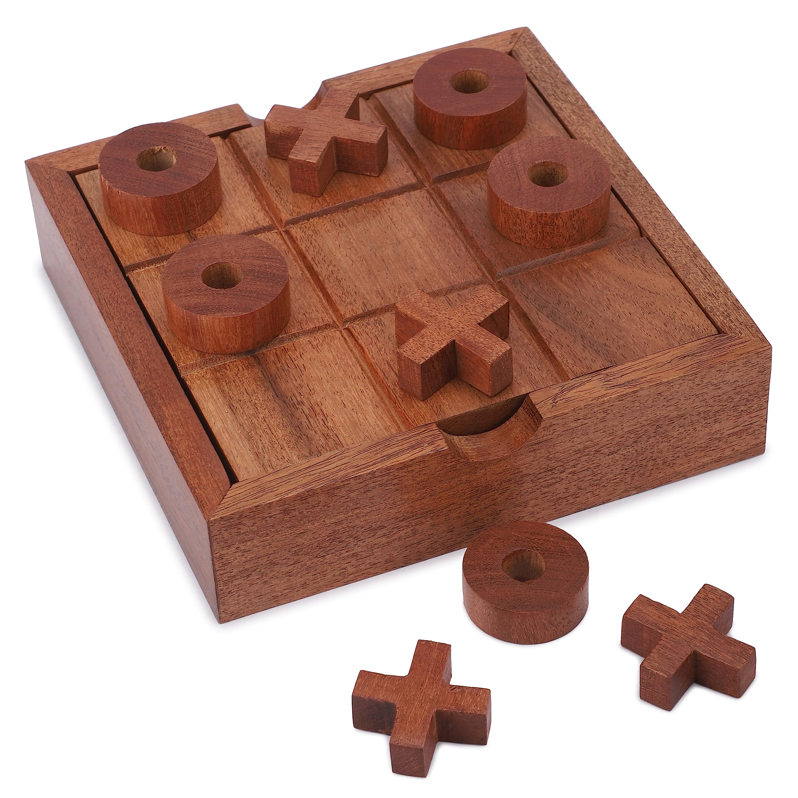 Ajuny Wooden Tic Tac Toe Game - Board Game for kids and Adults with Decorative Storage Box Table Top Living Room Decor Fun Family Night Classic Travel Games Best Gifts