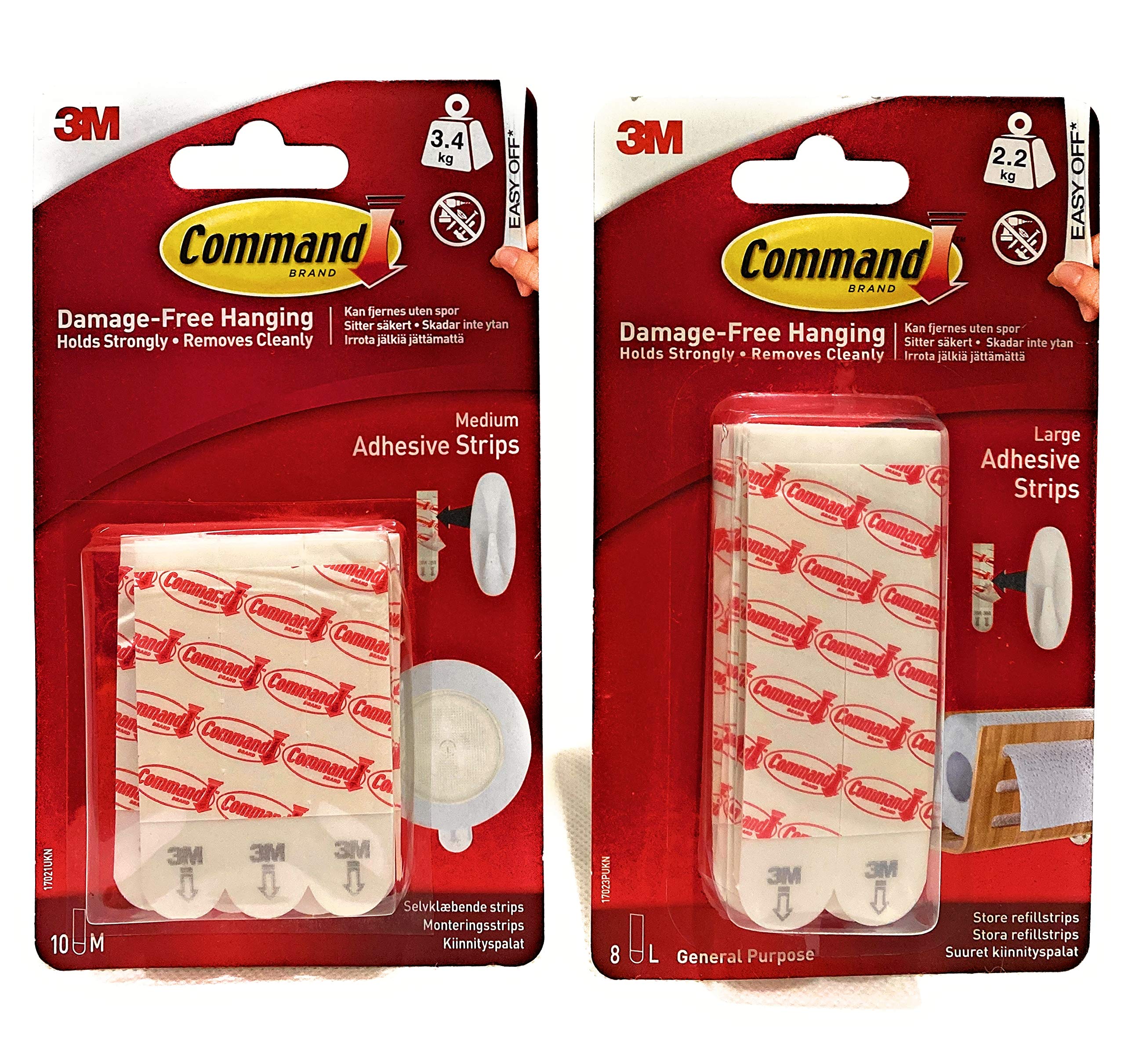 Command Mounting Refill Strips - Large, Pack of 1 (6 Strips) & Medium 9 Strips