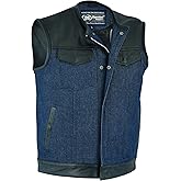 Daniel Smart Denim Motorcycle Vest with Leather Detailing Biker Vest for Men Without Collar Design & quick access pockets