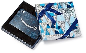 Amazon.de Geschenkkarte in Geschenkbox (Blau und Silber) - mit kostenloser Lieferung per Post
