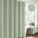 Shower Curtain Sage Green Linen Look 182x182cm with Metal Hooks view 5