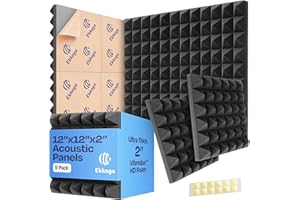 Ekkogo 9-Pack Sound Proof Foam Panels for Walls 12X12X2" Acoustic Foam Panels with Self-Adhesive Easy Installation Pyramid Style for Studio and Home Noise Reduction with Vibredux HD Sound Panels