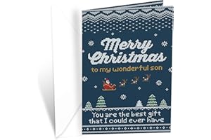 Prime Greetings Christmas Card Son, Made in America, Eco-Friendly, Thick Card Stock with Premium Envelope 5in x 7.75in, Packaged in Protective Mailer