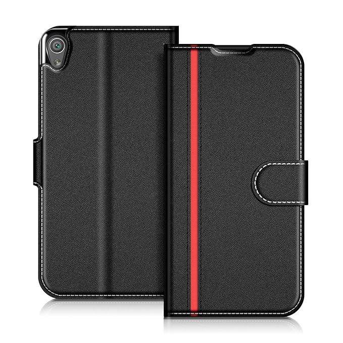 COODIO Sony Xperia XA Hülle Leder Lederhülle Ledertasche Wallet Handyhülle Tasche Schutzhülle mit Magnetverschluss/Kartenfäch